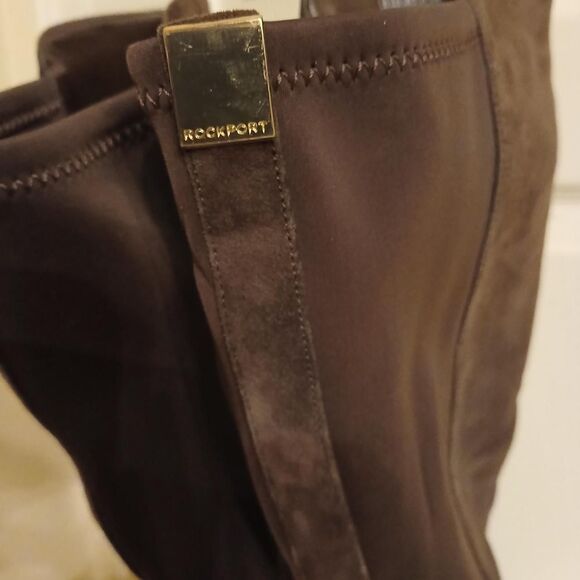 Rockport brown suede knee-high boots with stretchy calf wedge heel size 8 - Picture 6 of 8